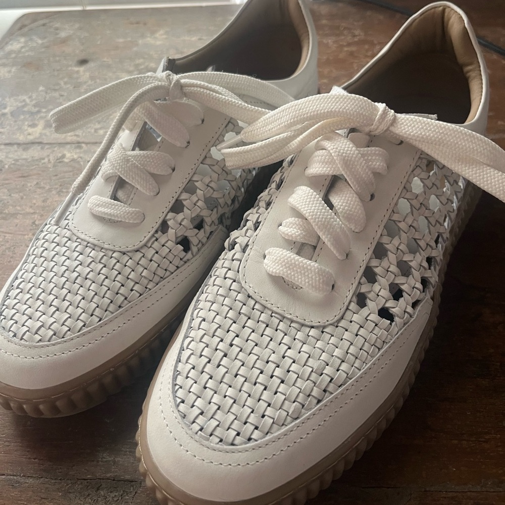 Free People Wimberly Woven Sneakers. White Leather. Size 8. Worn one time